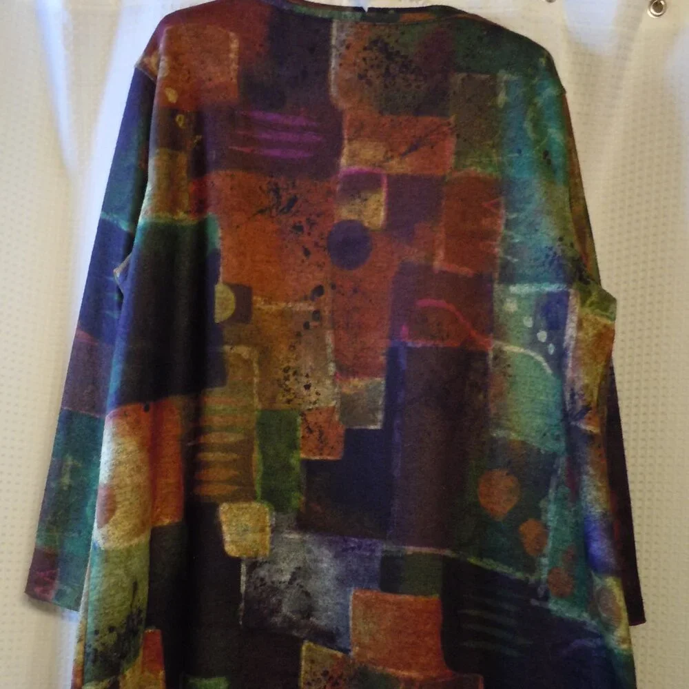 Ali Miles Multicolor Stained Glass Abstract Colors Long Sleeve V-Neck  XL - Picture 3 of 7
